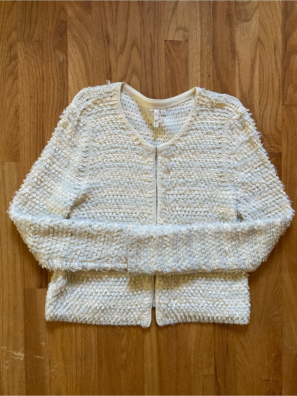 Frenchi Cream Textured Bouclé Sweater Cardigan size L